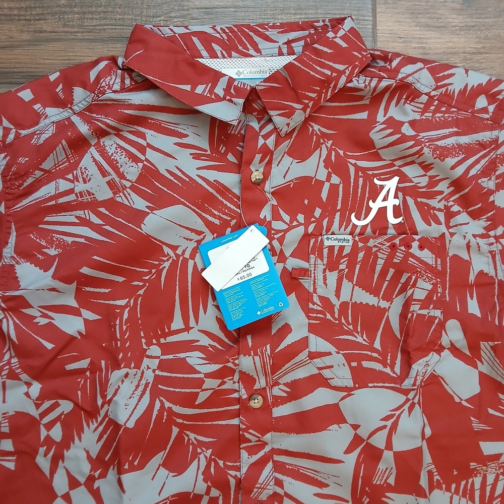 Columbia PFG Alabama Crimson Tide Super Slack Shirt Mens Extra Large Red Fishing